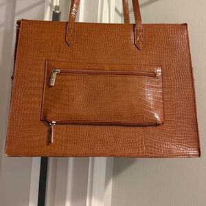 Elegant Brown Crocodile-Embossed Travel Bag